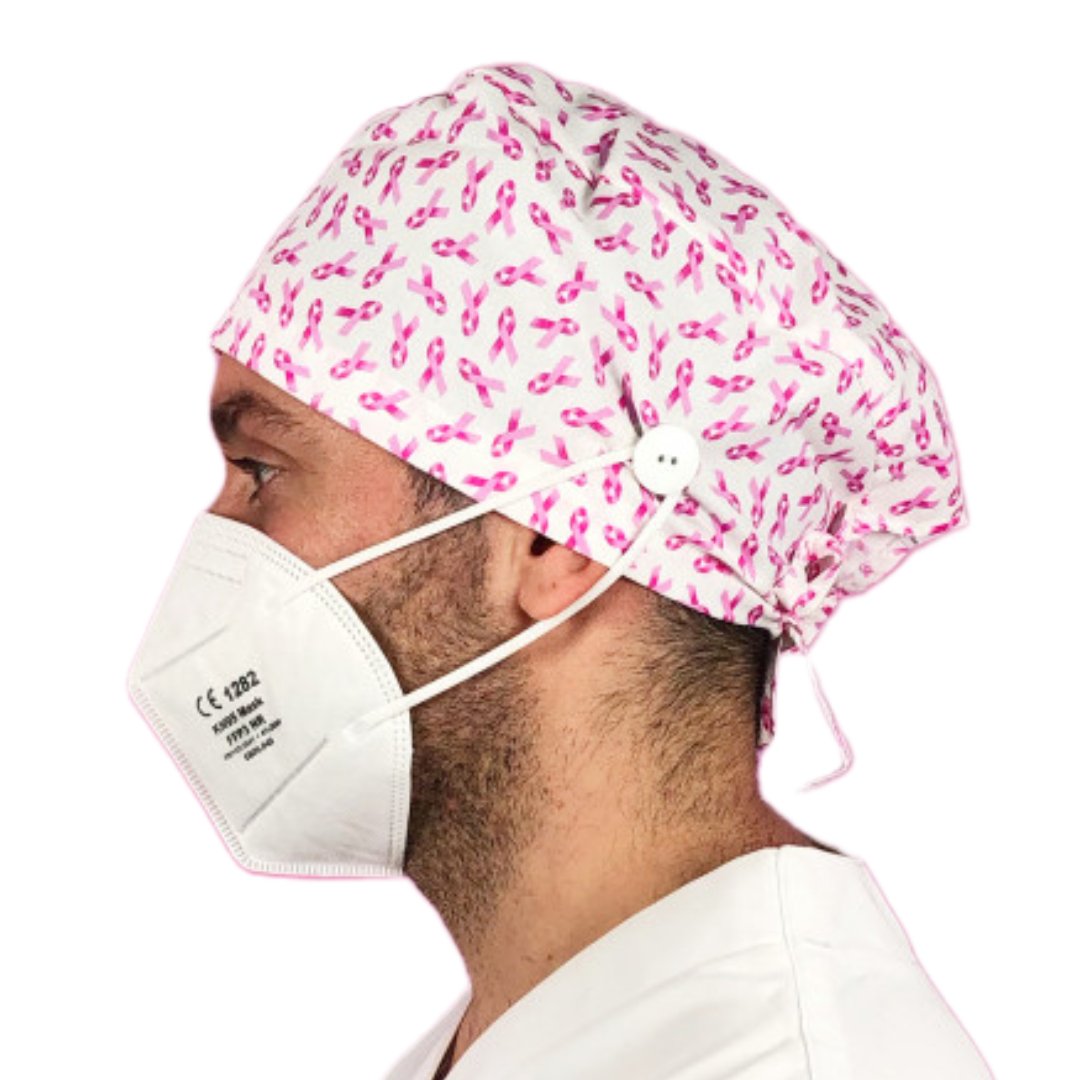 Gorro Clínico LAZOS ROSAS - PELO LARGO CON BOTONES