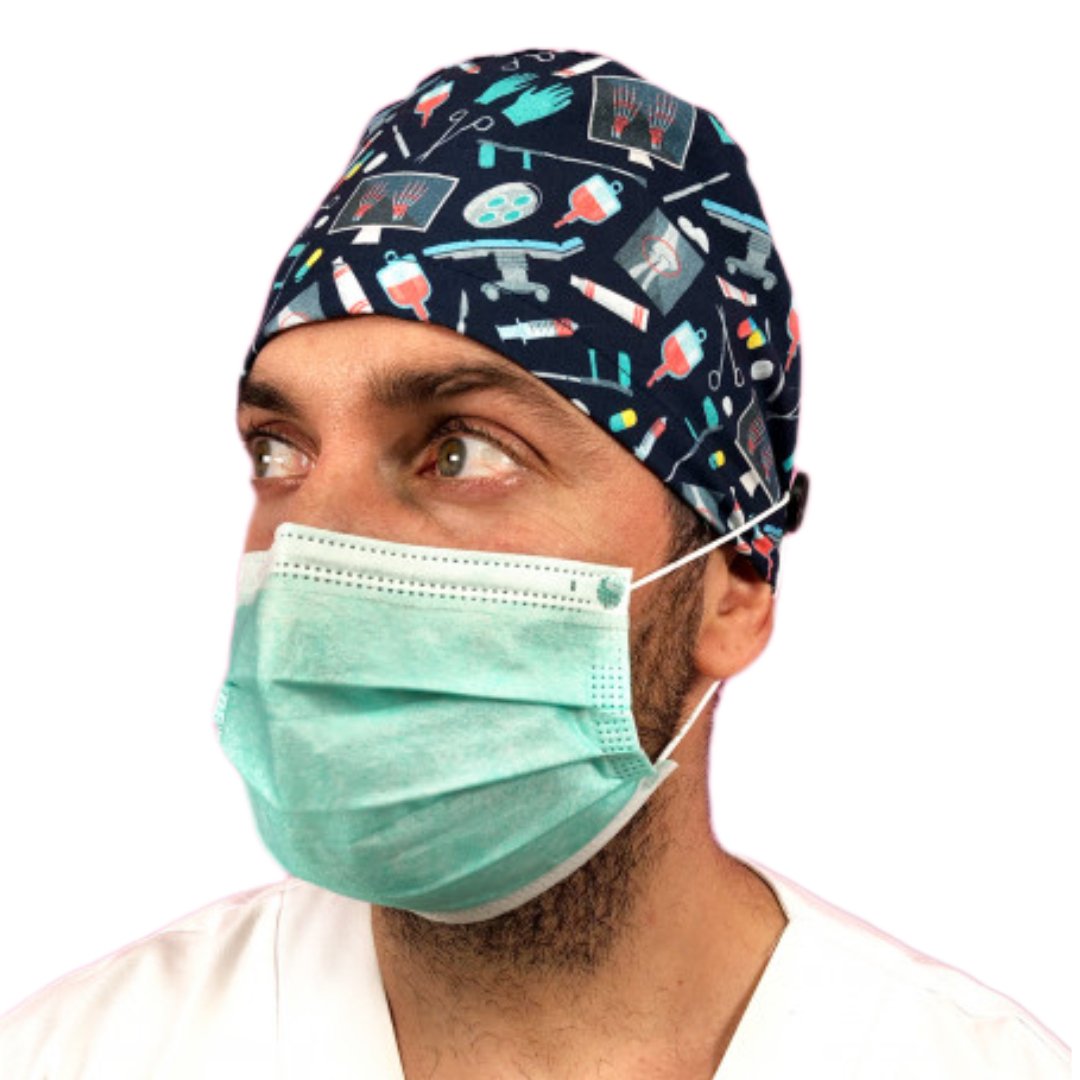 Gorro Clínico INSTRUMENTAL MARINO - PELO LARGO CON BOTONES