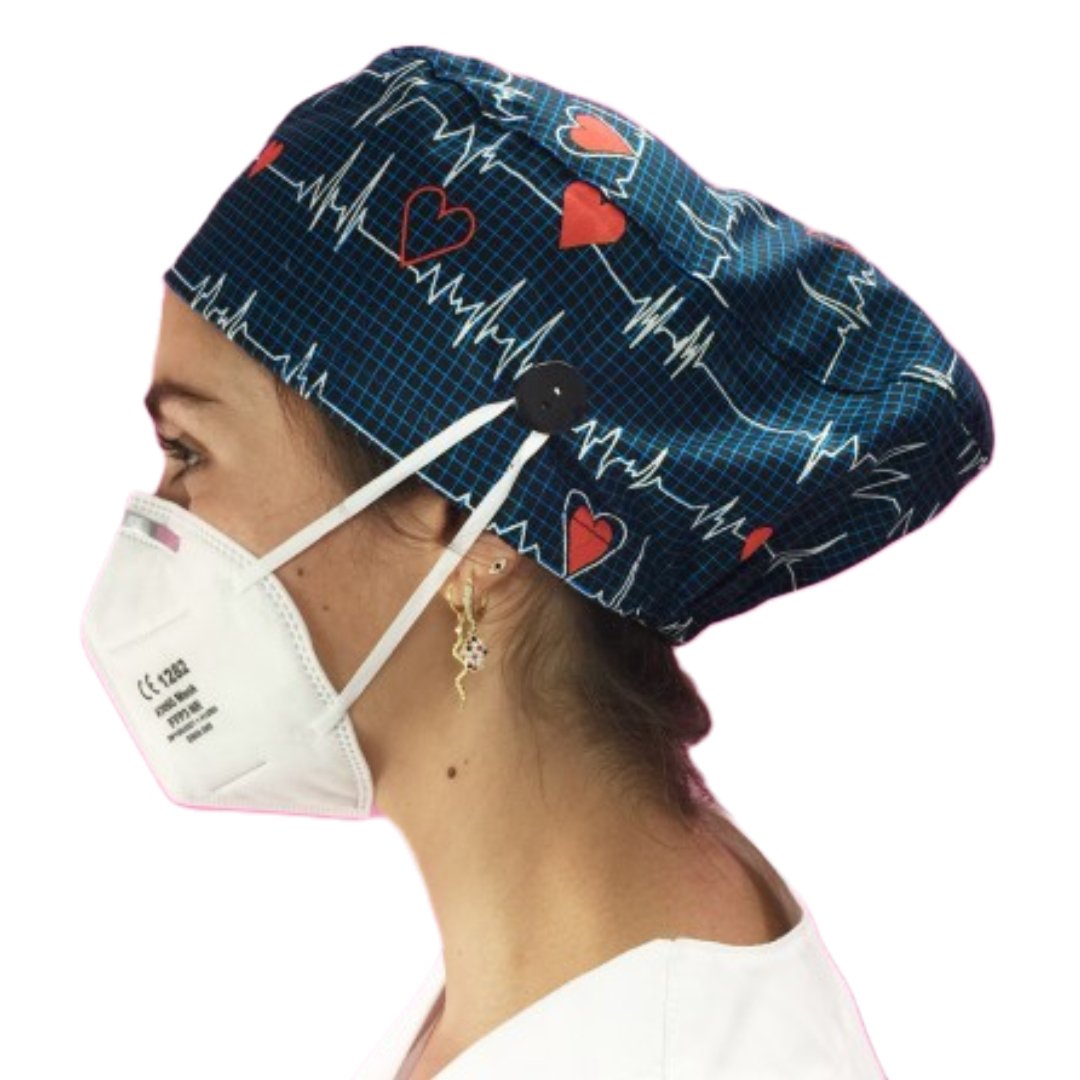 Gorro Clínico FLUTTER MARINO - PELO LARGO CON BOTONES