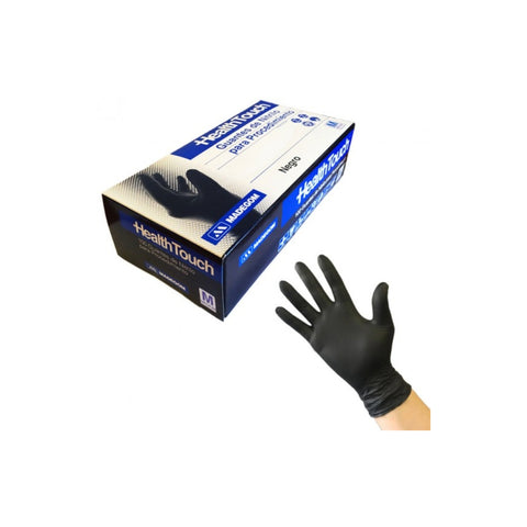Guantes de Nitrilo negros para examinacion. Caja de 100 unidades